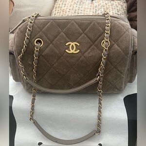 Chanel 2025/2026 Suede Bowling Bag with Gold hardware.